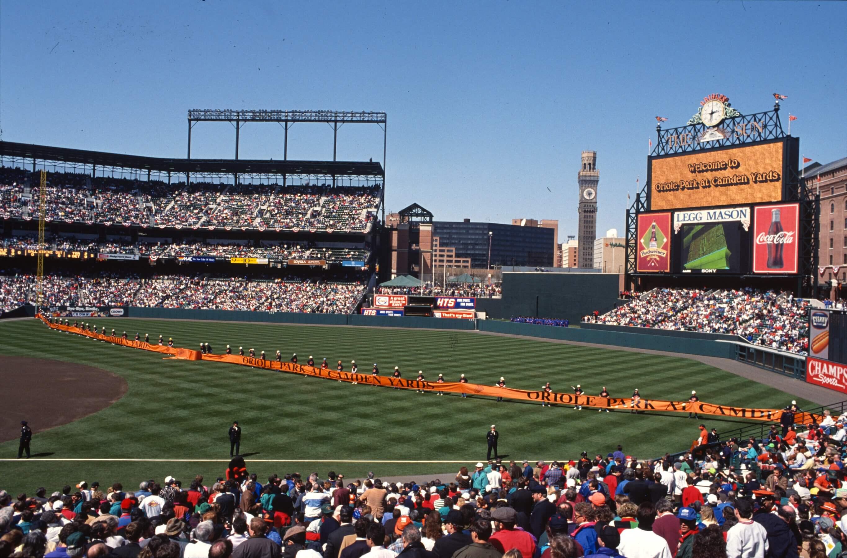 Wide view of the field and packed stands