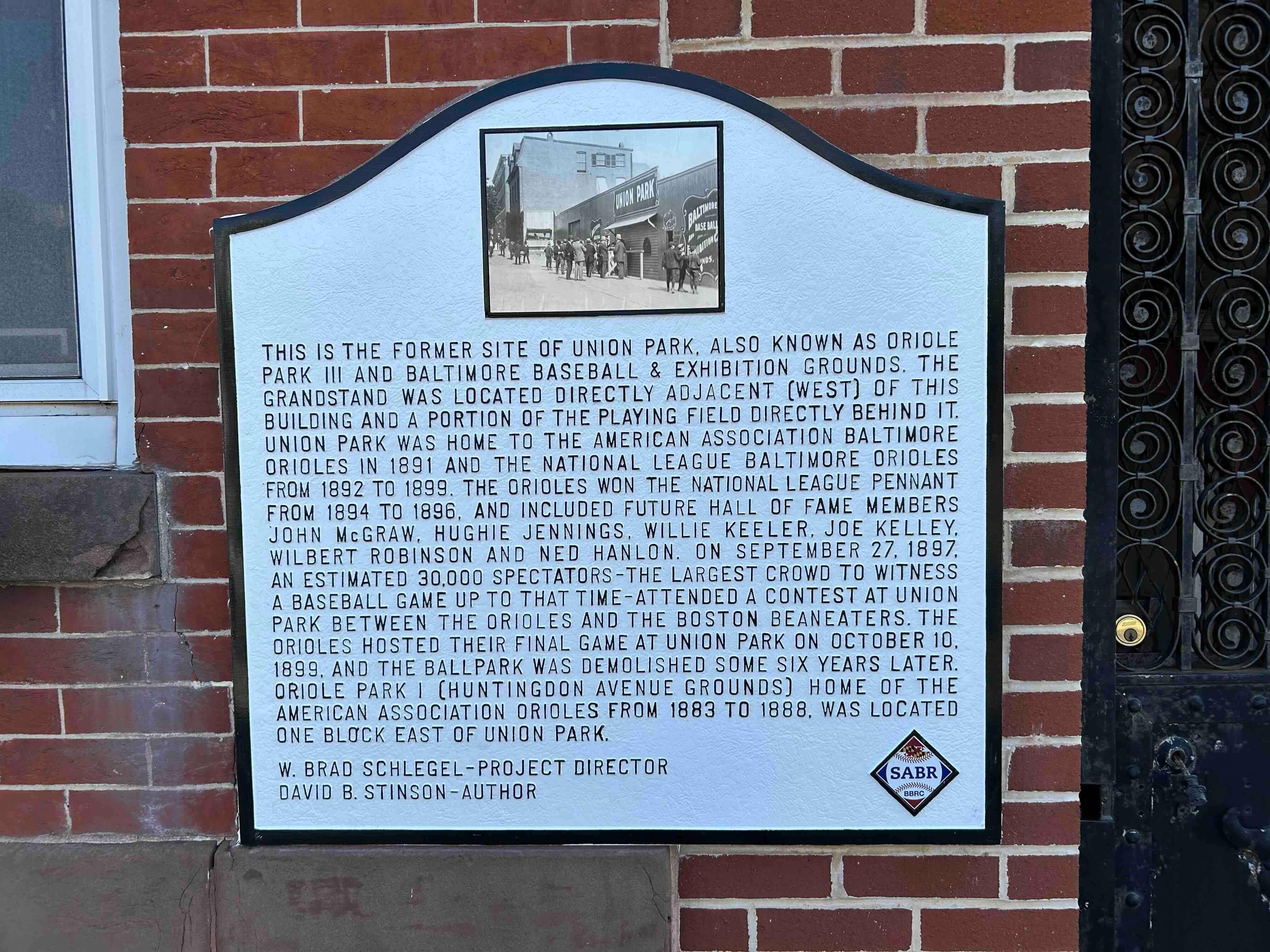 Marker for the Union Park's former site